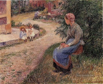 a im Garten bei eragny 1884 Camille Pissarro sitzt Diener Ölgemälde